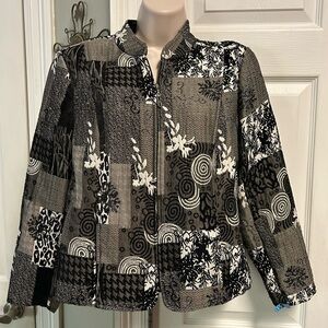 Artsy Women's Black & White Patterned Jacket Blazer Patchwork Vibrant Neutral